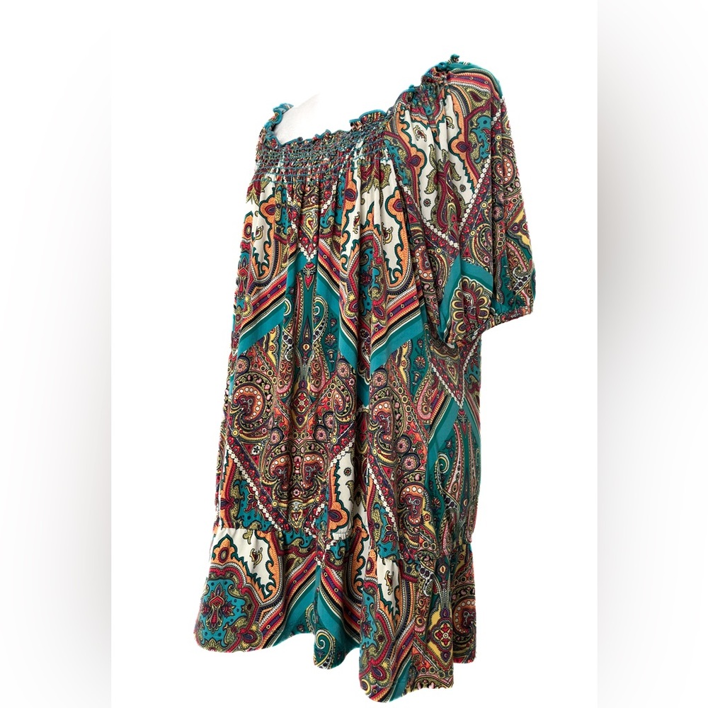 Lane Bryant Paisley Print Smocked Top On/Off Shoulder Ruffle Hem Blouse